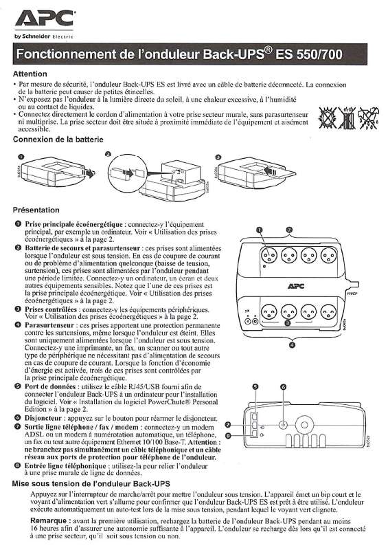 Guide utilisation APC BACK-UPS ES 550  de la marque APC