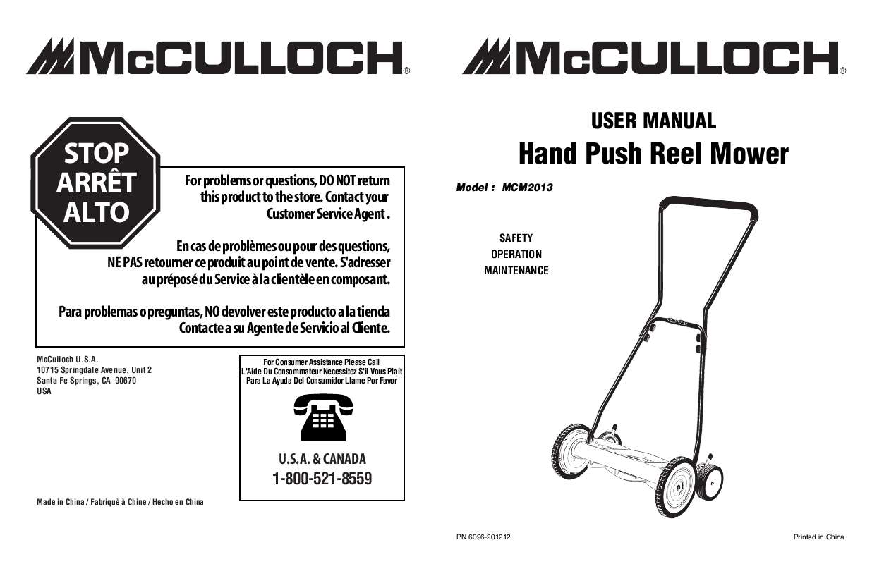 Guide utilisation  MCCULLOCH MCM2013  de la marque MCCULLOCH