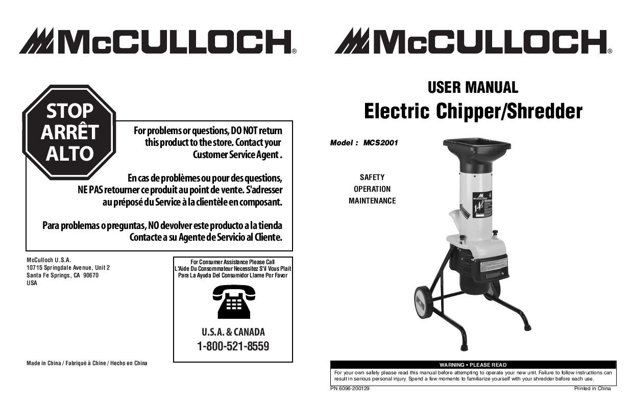 Guide utilisation  MCCULLOCH MCS2001  de la marque MCCULLOCH