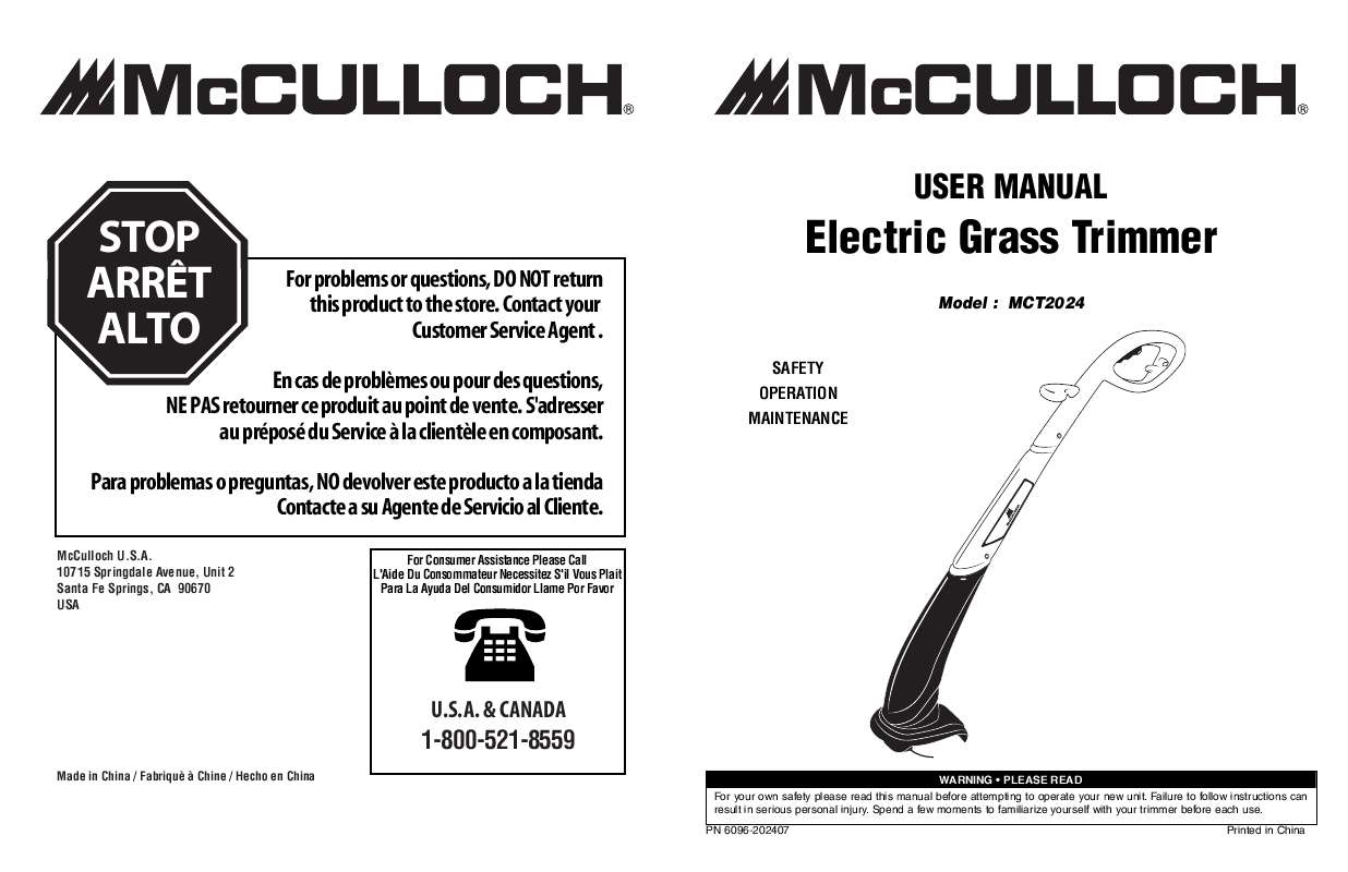 Guide utilisation  MCCULLOCH MCT2024  de la marque MCCULLOCH