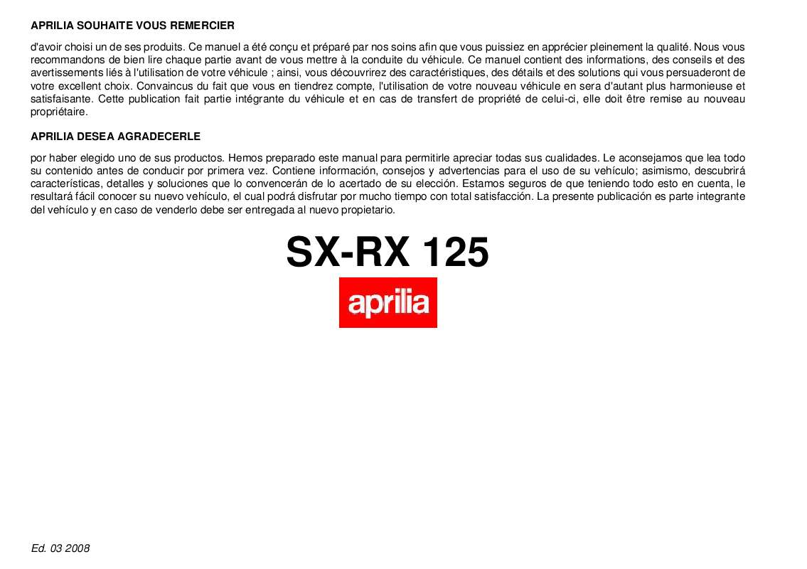 Guide utilisation APRILIA SX 125  de la marque APRILIA