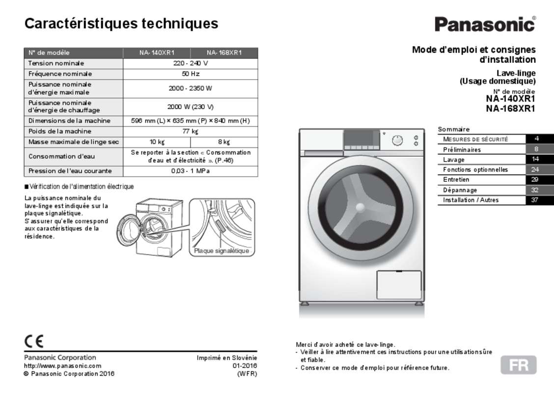 Guide utilisation PANASONIC NA140XR1WFR & NA-140XR1 de la marque PANASONIC