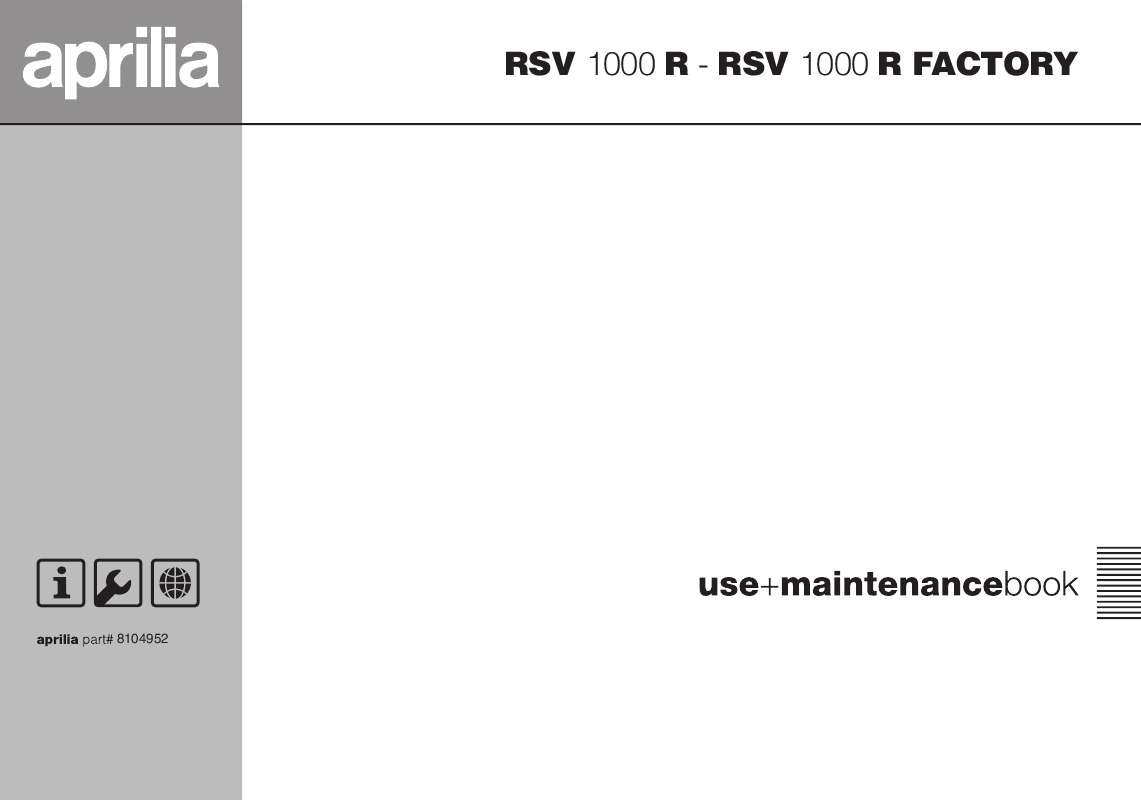 Guide utilisation APRILIA RSV 1000 R FACTORY  de la marque APRILIA