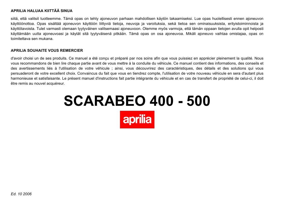 Guide utilisation APRILIA SCARABEO 400-500  de la marque APRILIA