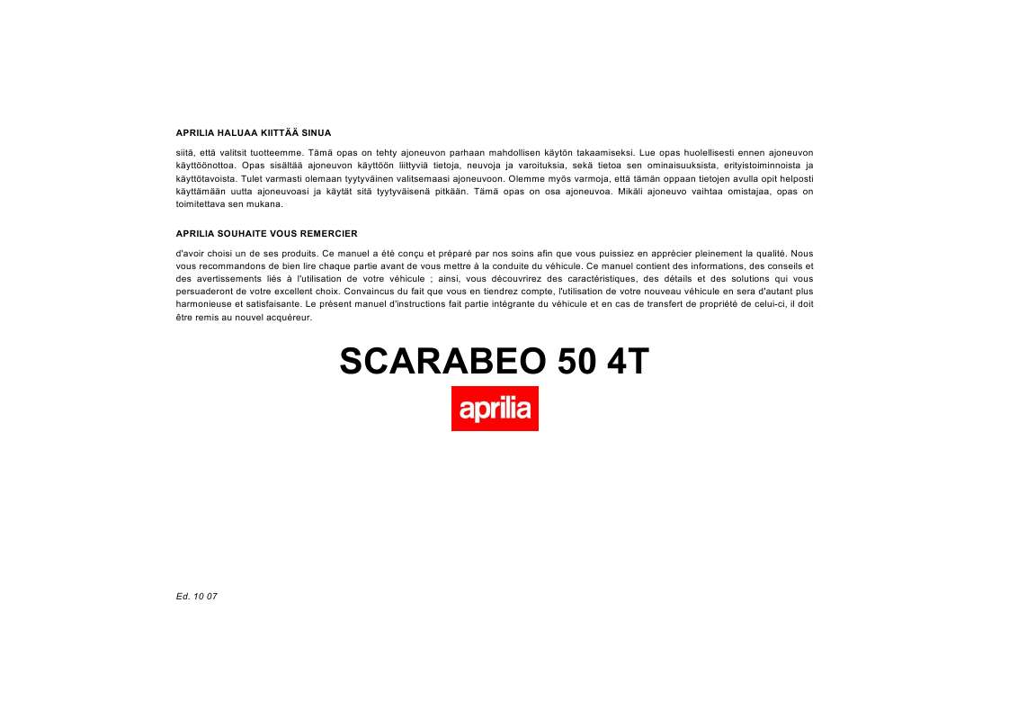 Guide utilisation APRILIA SCARABEO 50 4T 4V  de la marque APRILIA