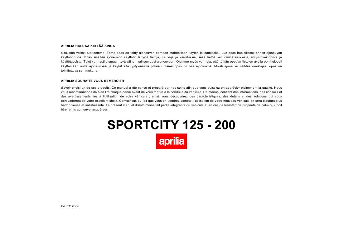 Guide utilisation APRILIA SPORTCITY 125-200  de la marque APRILIA