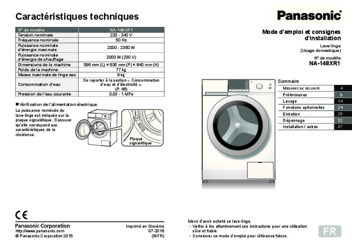 Guide utilisation PANASONIC NA148XR1WFR & NA-148XR1 de la marque PANASONIC