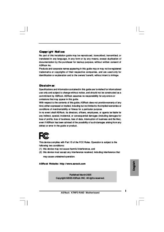 Guide utilisation ASROCK K7NF2-RAID  de la marque ASROCK
