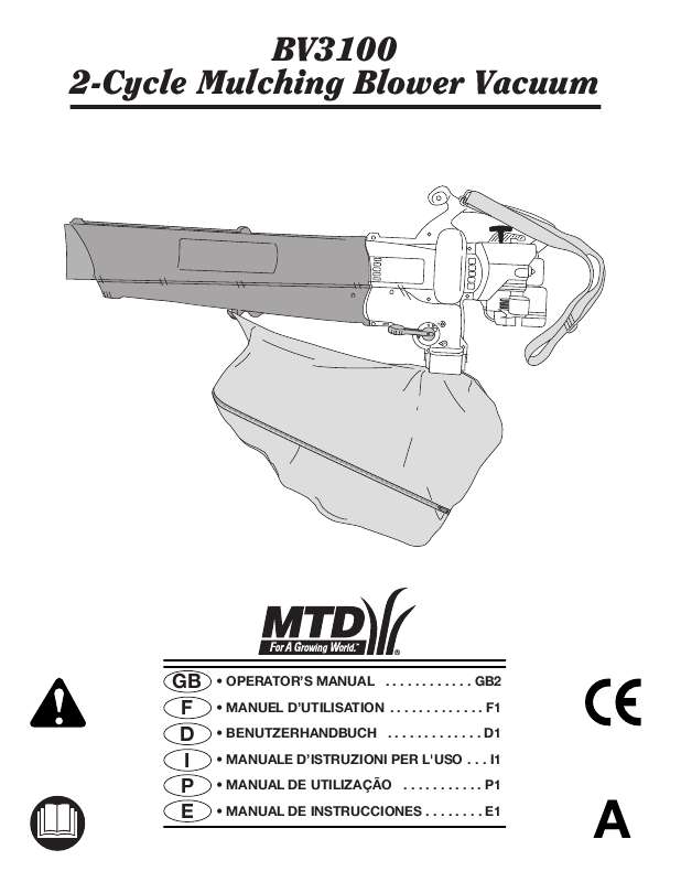 Guide utilisation  MTD BV3100  de la marque MTD
