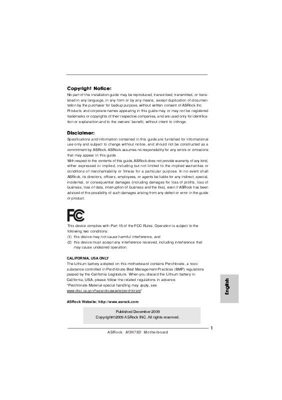 Guide utilisation ASROCK M3N78D  de la marque ASROCK