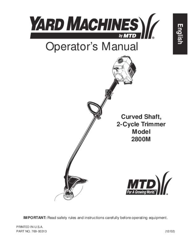 Guide utilisation  MTD 2800M  de la marque MTD