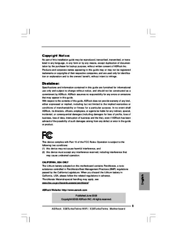 Guide utilisation ASROCK X38TURBOTWINS  de la marque ASROCK