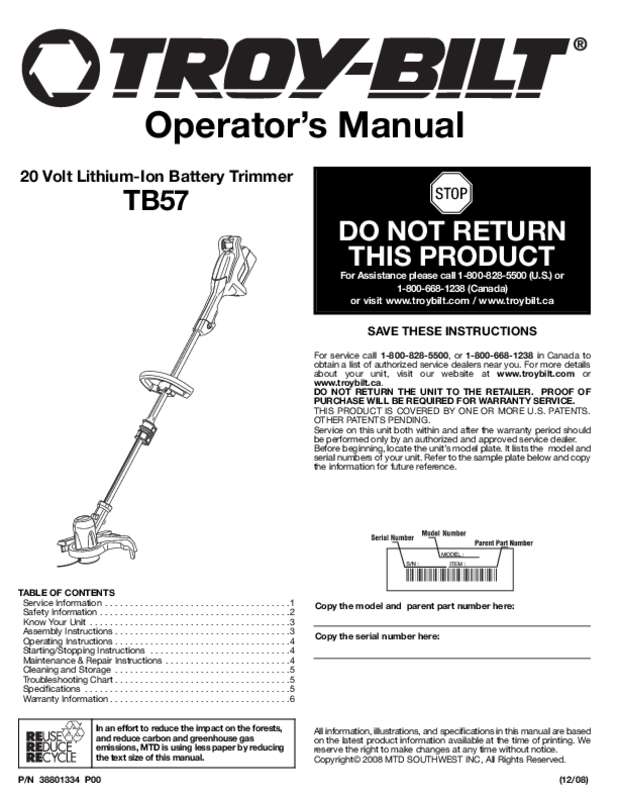 Guide utilisation  MTD TB57  de la marque MTD