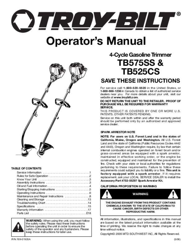 Guide utilisation  MTD TB575SS  de la marque MTD