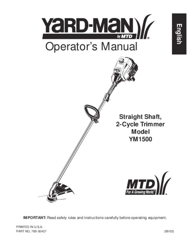 Guide utilisation  MTD YM1500  de la marque MTD