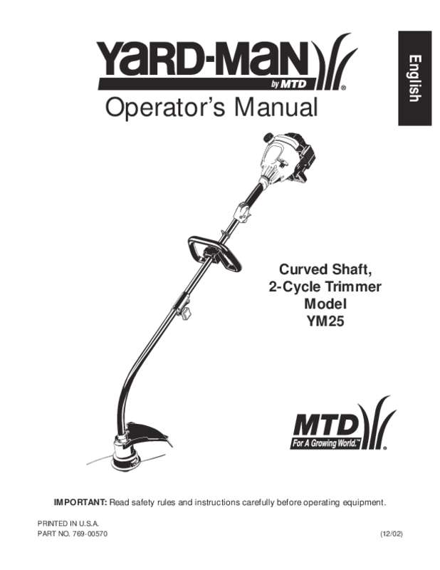 Guide utilisation  MTD YM25  de la marque MTD
