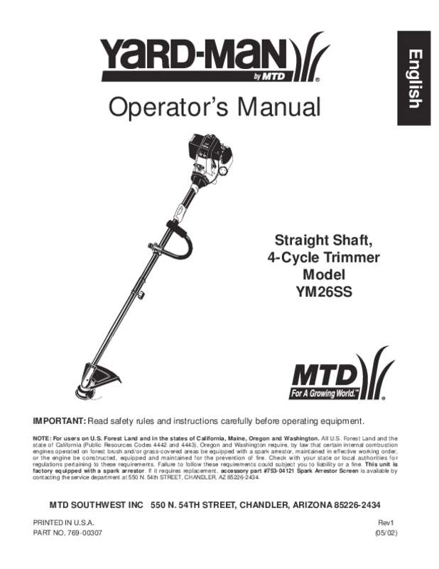 Guide utilisation  MTD YM26SS  de la marque MTD