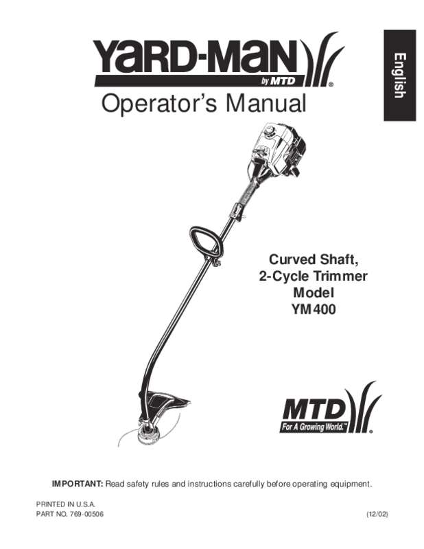 Guide utilisation  MTD YM400  de la marque MTD