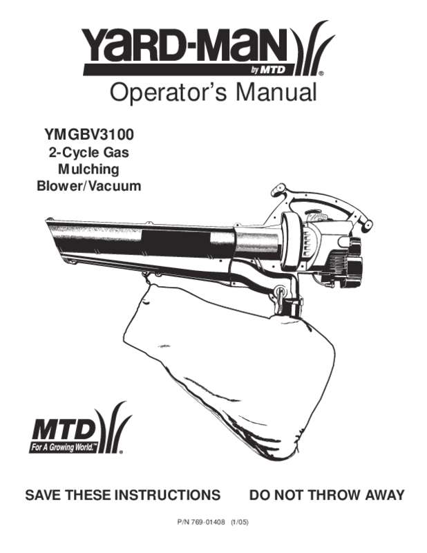 Guide utilisation  MTD YMGBV3100  de la marque MTD