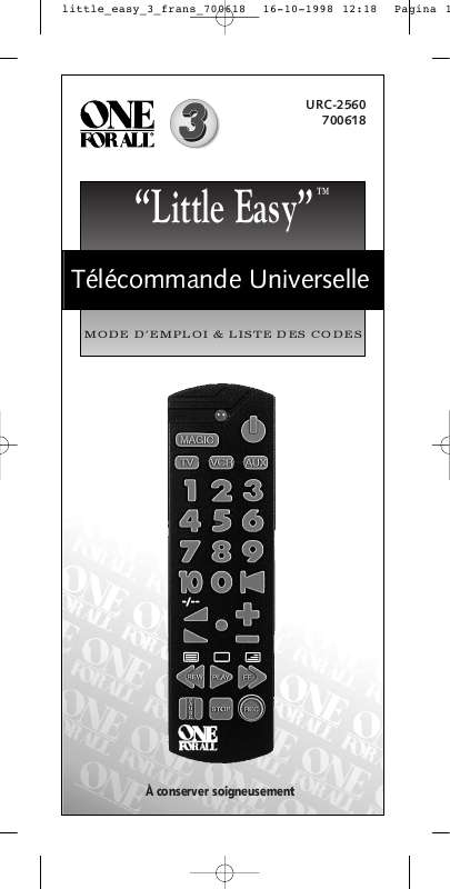 Guide utilisation ONE FOR ALL URC-2560  de la marque ONE FOR ALL
