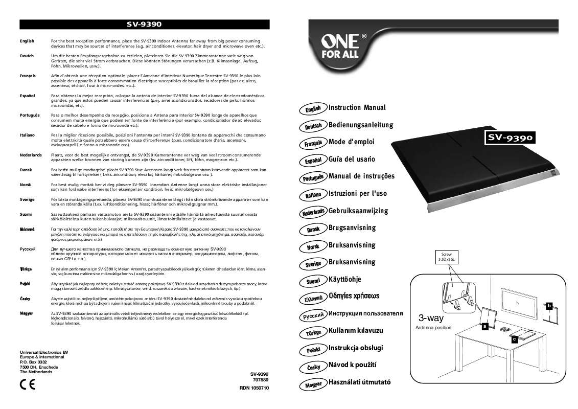 Guide utilisation ONE FOR ALL SV-9390  de la marque ONE FOR ALL