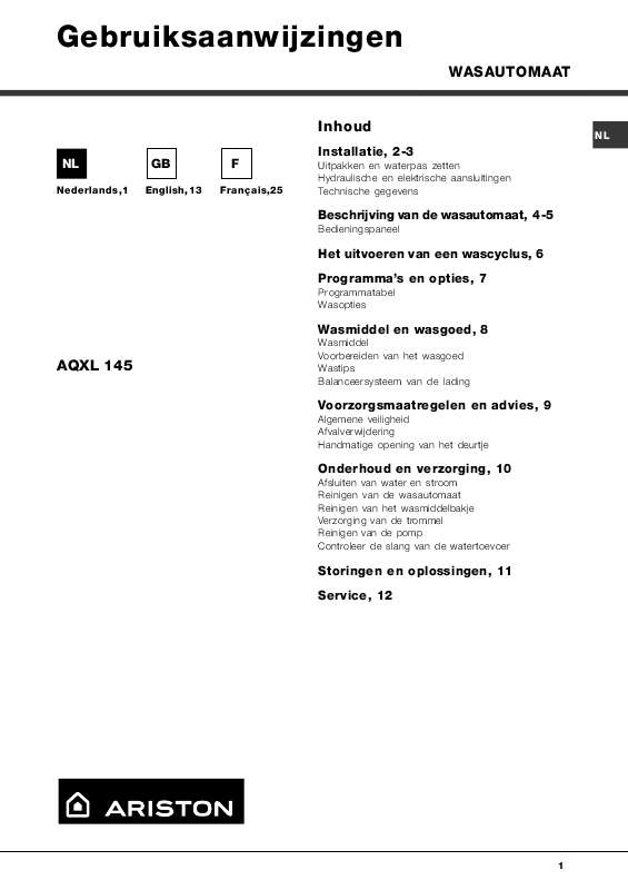 Guide utilisation HOTPOINT-ARISTON AQXL 145 de la marque HOTPOINT-ARISTON