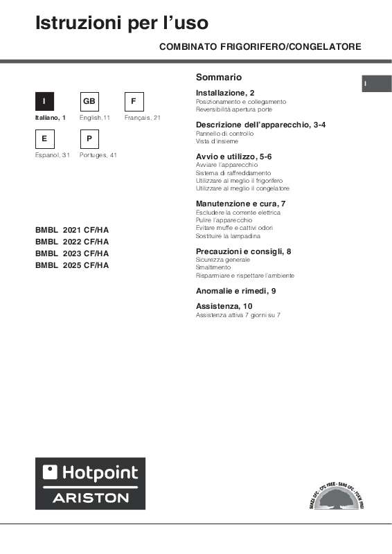 Guide utilisation HOTPOINT-ARISTON BMBL 2022 CF-HA  de la marque HOTPOINT-ARISTON