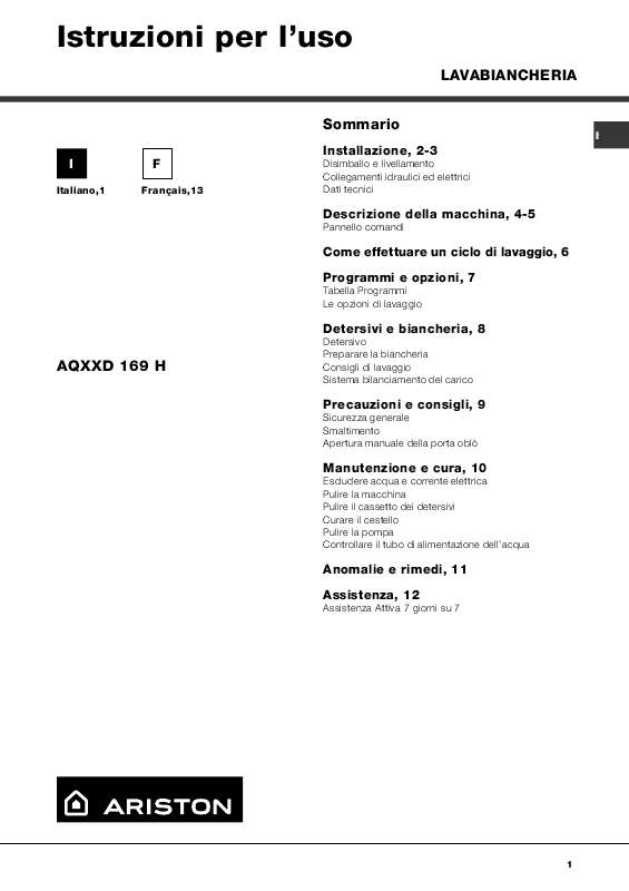 Guide utilisation HOTPOINT-ARISTON AQ XXD 169 H de la marque HOTPOINT-ARISTON