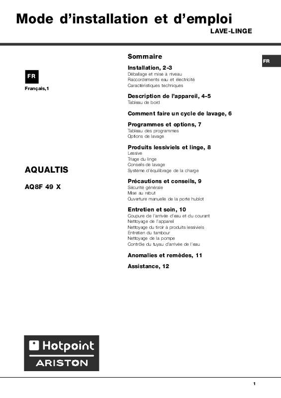 Guide utilisation HOTPOINT-ARISTON AQ8F 49 X de la marque HOTPOINT-ARISTON