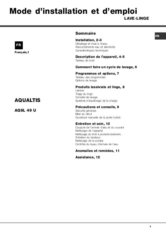 Guide utilisation HOTPOINT-ARISTON AQ8L 49 U de la marque HOTPOINT-ARISTON