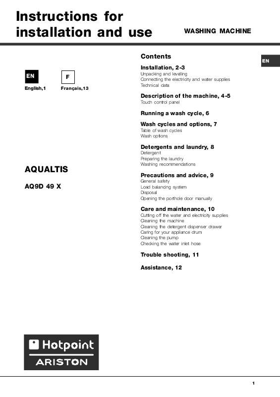 Guide utilisation HOTPOINT-ARISTON AQ9D 49 X de la marque HOTPOINT-ARISTON