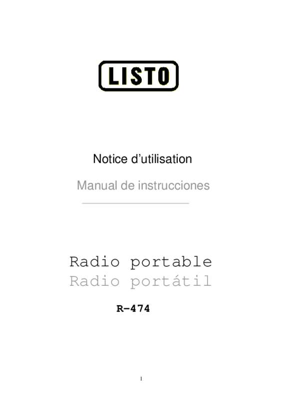 Guide utilisation  LISTO RADIO PORTABLE R-474  de la marque LISTO