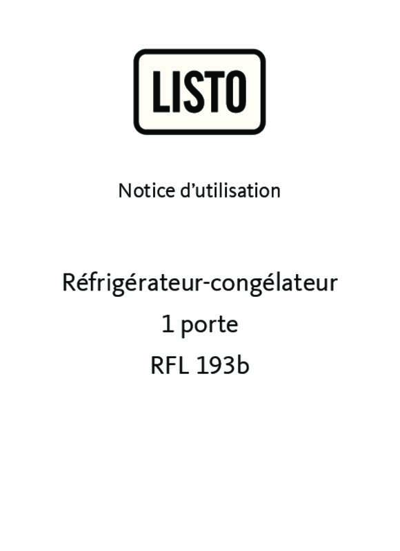 Guide utilisation  LISTO REFRIGERATEUR-CONGELATEUR 1 PORTE RFL 193B  de la marque LISTO