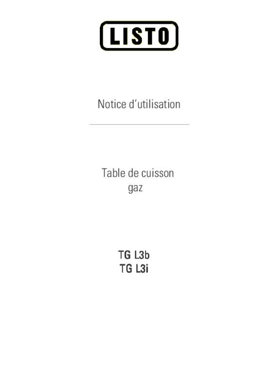 Guide utilisation  LISTO TABLE GAZ TG L3B  de la marque LISTO
