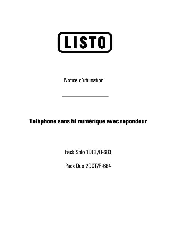 Guide utilisation  LISTO TELEPHONE SANS FIL NUMERIQUE 2DCT R-684  de la marque LISTO
