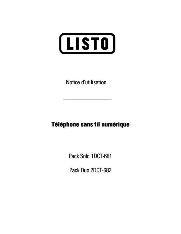 Guide utilisation  LISTO TELEPHONE SANS FIL NUMERIQUE 2DCT-682  de la marque LISTO