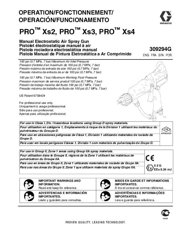Guide utilisation  GRACO PRO XS2  de la marque GRACO
