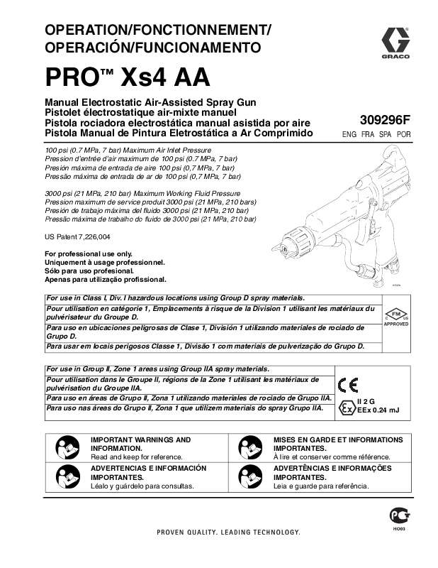 Guide utilisation  GRACO PRO XS4 AA  de la marque GRACO