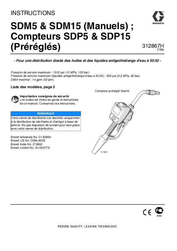 Guide utilisation  GRACO SDP15  de la marque GRACO