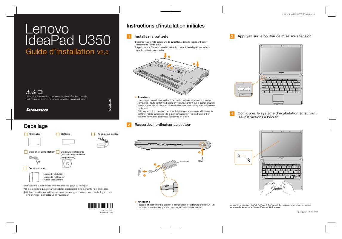 Guide utilisation LENOVO IDEAPAD U350  de la marque LENOVO