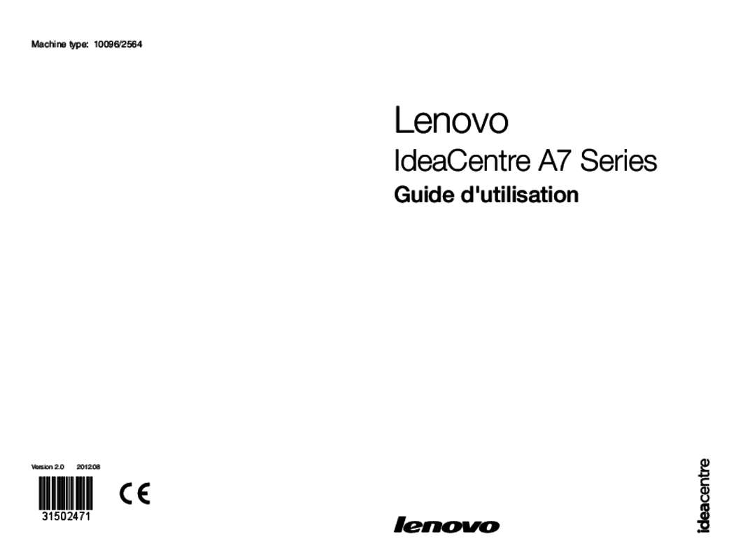 Guide utilisation LENOVO IDEACENTRE A720 VDT9QFR  de la marque LENOVO