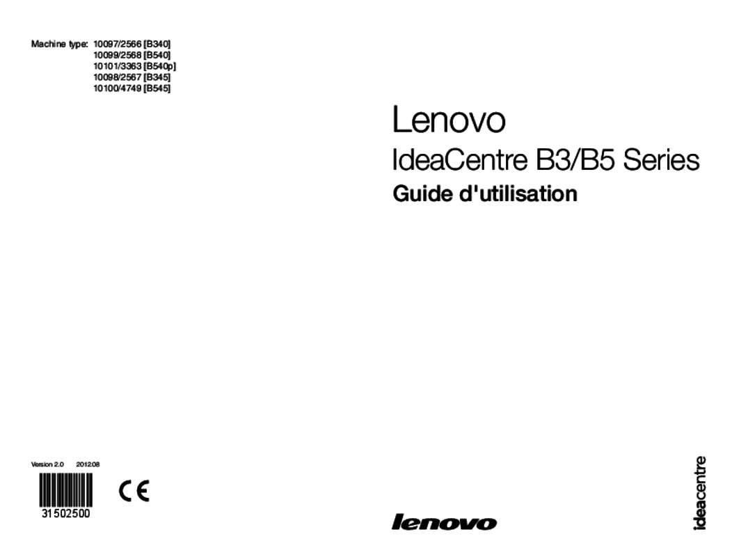 Guide utilisation LENOVO IDEACENTRE B540 VDX9GFR  de la marque LENOVO