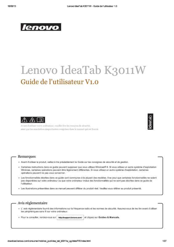 Guide utilisation LENOVO LYNX K3011W (M8774FR)  de la marque LENOVO