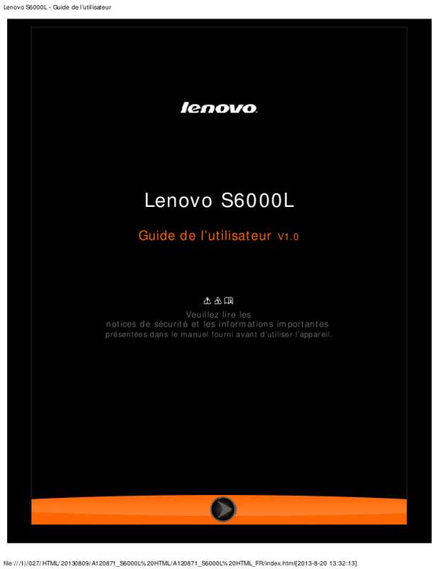 Guide utilisation LENOVO IDEATAB S6000L  de la marque LENOVO