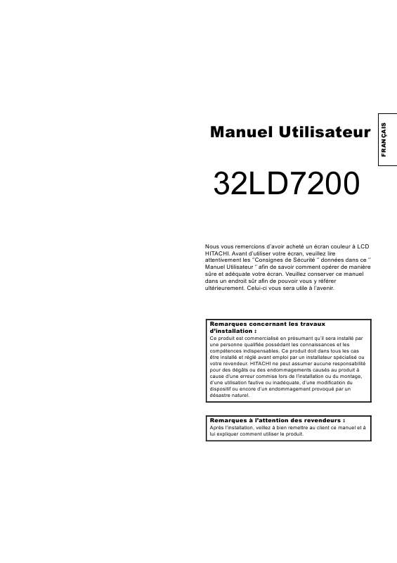 Guide utilisation  HITACHI 32LD7200  de la marque HITACHI