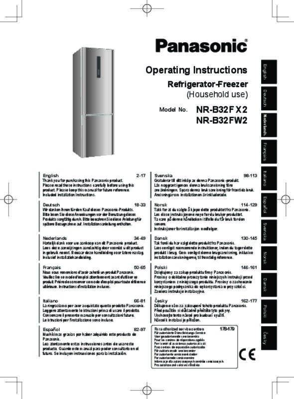 Guide utilisation PANASONIC NR-B32FX2-XE & NR-B32FX2 de la marque PANASONIC