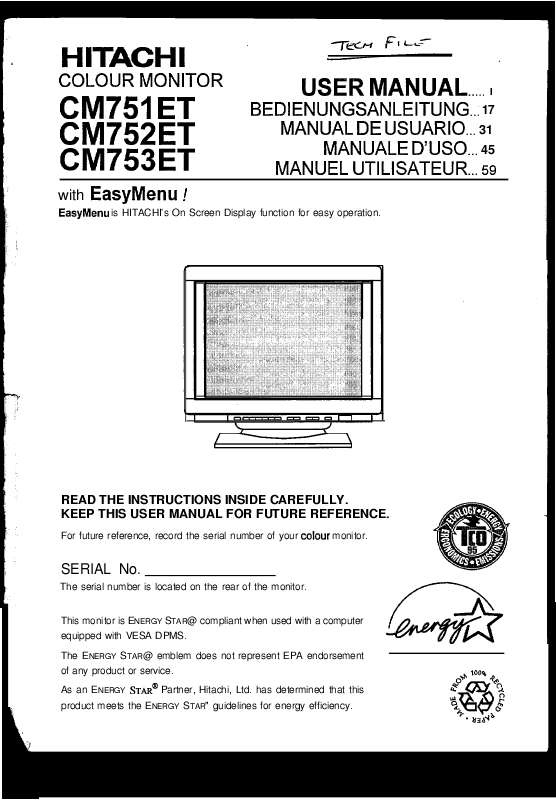 Guide utilisation  HITACHI CM752ET  de la marque HITACHI