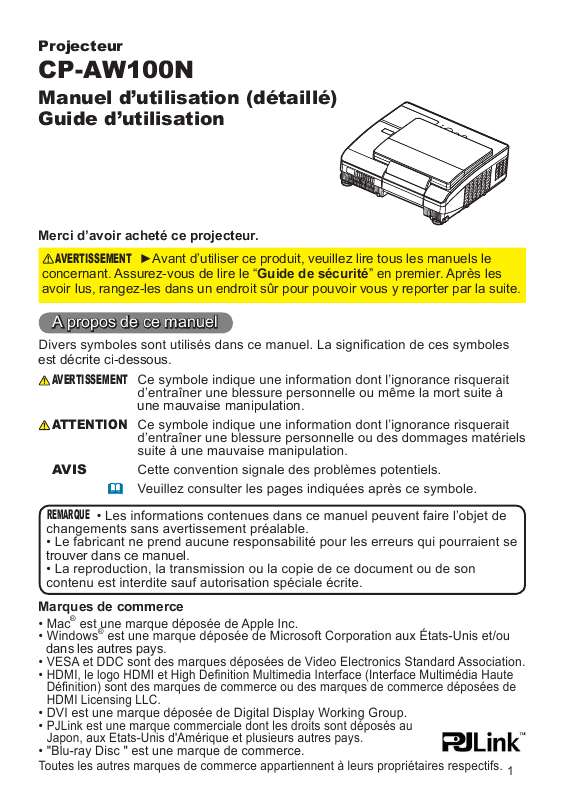 Guide utilisation HITACHI CP-AW100  de la marque HITACHI
