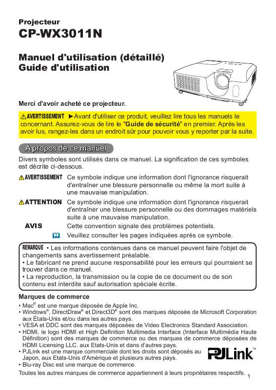 Guide utilisation HITACHI CP-WX3011  de la marque HITACHI