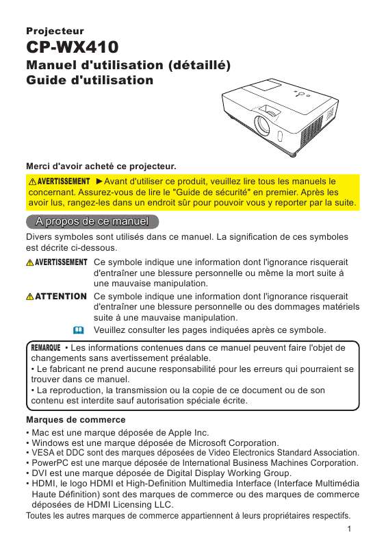 Guide utilisation HITACHI CP-WX410  de la marque HITACHI
